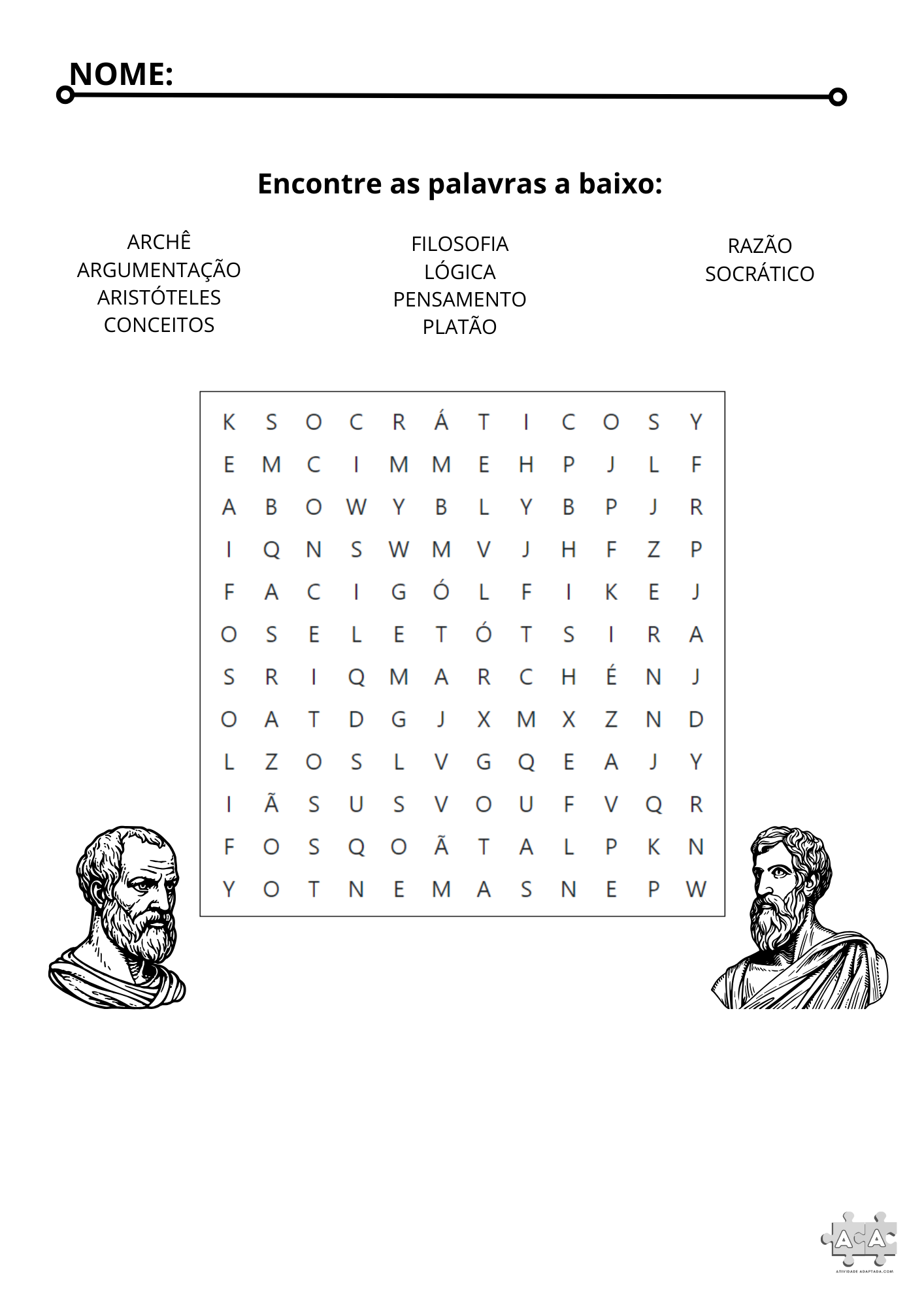 Caça palavras filosofia